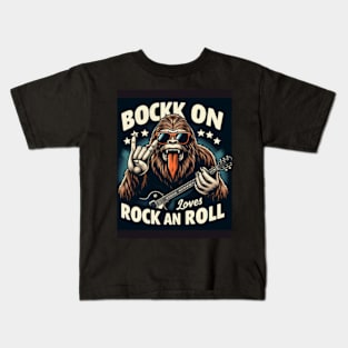 Rock On Bigfoot Sasquatch Loves Rock And Roll Sunglasses On T-Shirt Kids T-Shirt